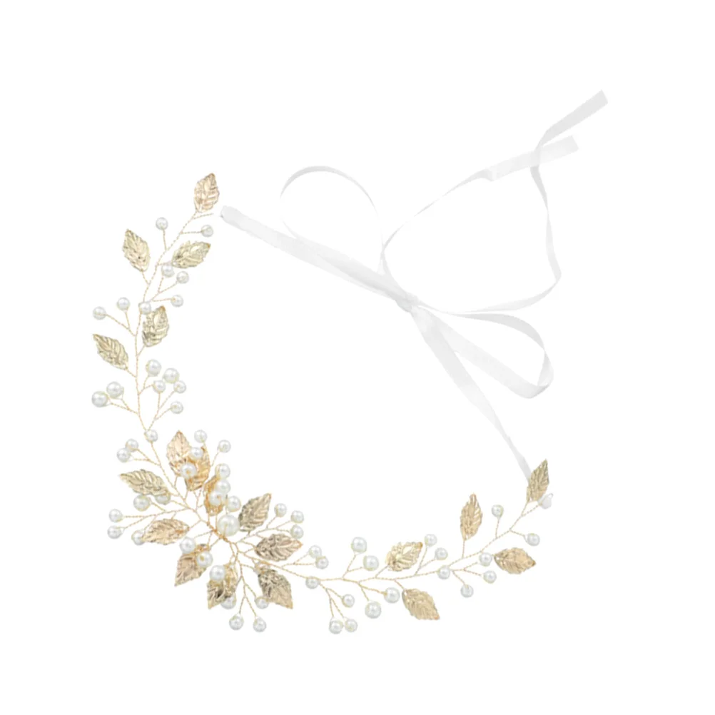 

Pearl Bridal Headband Handmade Golden Leaves Wedding Hair Accessories Headpiece Lightweight Elegant Charming for Special