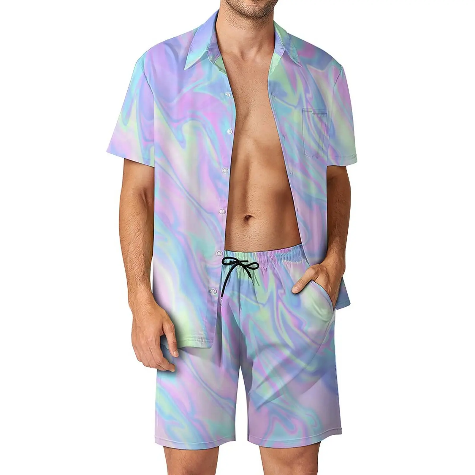 Conjuntos masculinos de impressão líquida Shorts abstratos mármore casual verão camisa de praia engraçada conjunto mangas curtas oversize terno aniversário presente