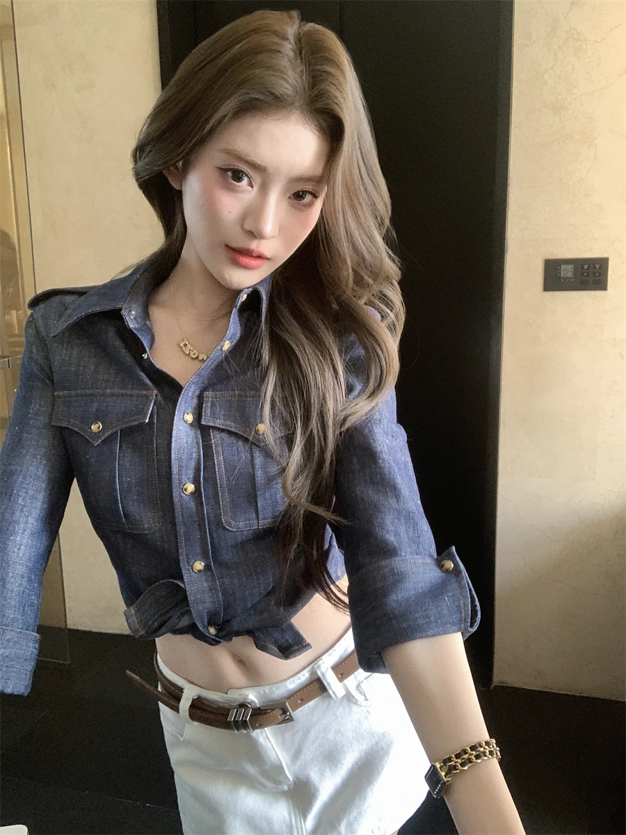 

Женская джинсовая куртка Slim Fit irt Jaet Long Sve Classic Sle, повседневная хлопковая смесь, защита от ультрафиолета, Earth Store, лето 2025 г.