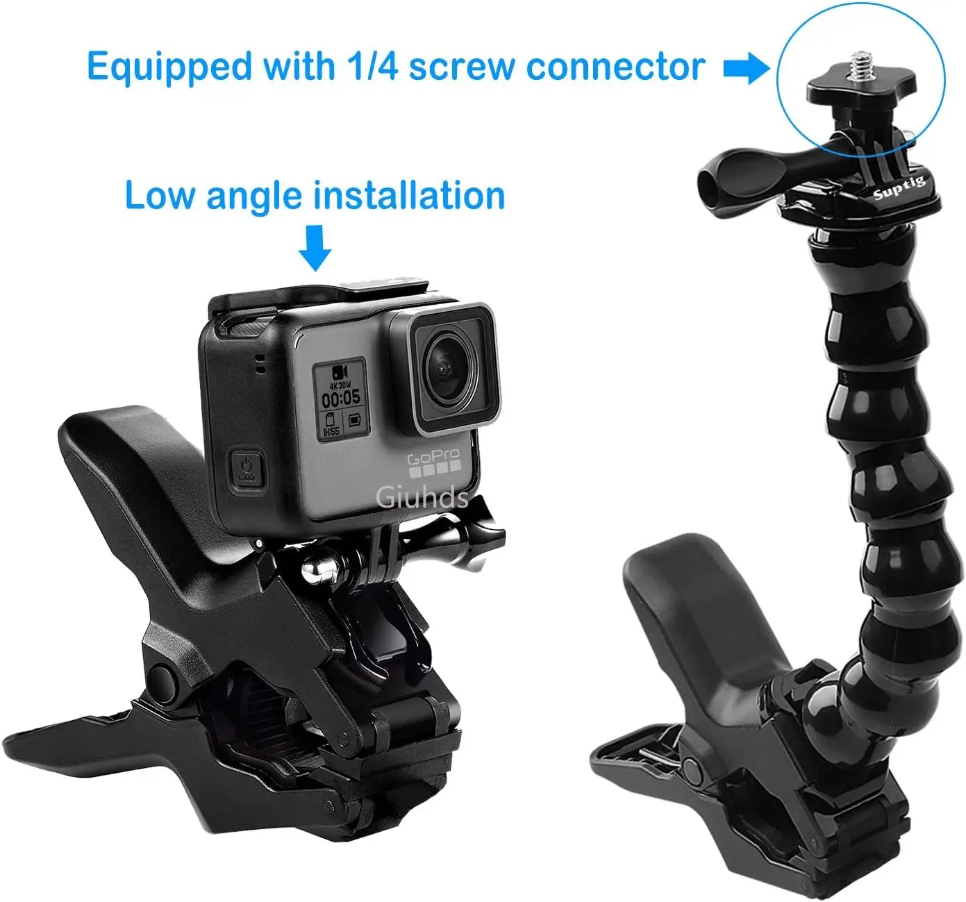 Jaws Flex Clamp Mount + 8 Joint Adjustable Goose Neck for Gopro Hero 10 9 8 7 6 5Sjcam Yi 4K Action Cam Tripod