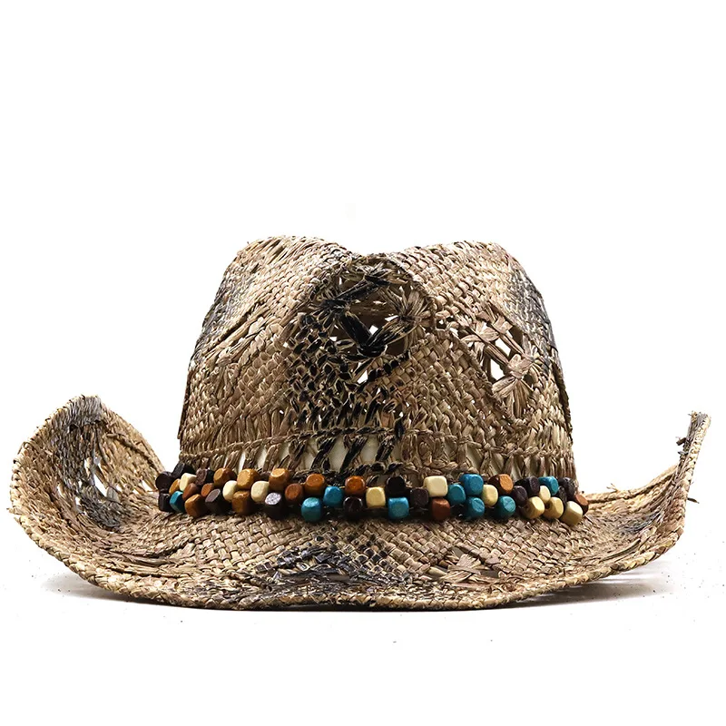 

Cowboy Hat 100% Natural Straw Women Men HandWork Weave Cowboy Hats Lady Summer Sun Cap Western Sombrero Hombre Lifeguard Hats