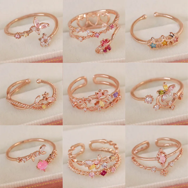 Adjustable Geometric Open Ring Micro Set Zircon Stone Minimalist Niche Design Finger Accessory