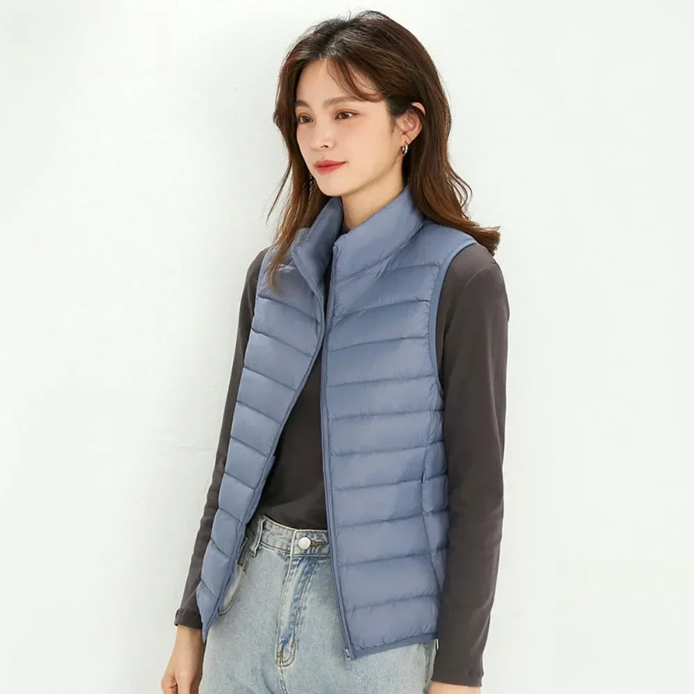 2024 Women's Down Jacket Vest Autumn Winter Ultralight 90% White Duck Down Coat Vest Sleeveless Stand Collar Portable Waistcoat