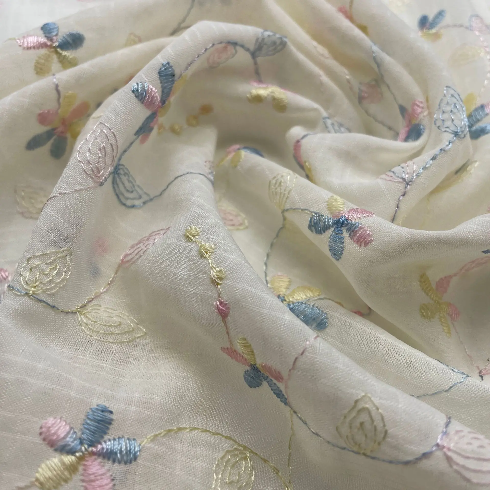 

100% Polyester Printed Embroidered Chiffon Fabric - Floral Lace Design Soft Flowy Material for Dress Scarf