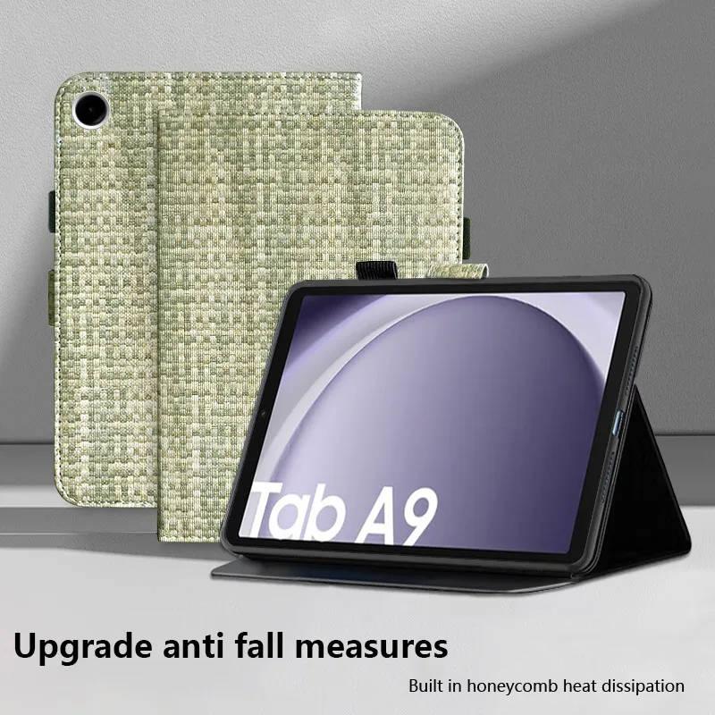 

Тканый тканевый кожаный чехол для Samsung Galaxy Tab A9 8,7 A9Plus S6 A7 Lite A8 10,5, тройная подставка, полный защитный чехол с пряжкой