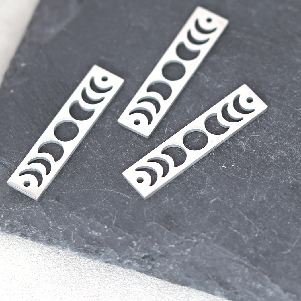 مستطيل القمر المرحلة الفولاذ المقاوم للصدأ قلادة ، Charms لصنع المجوهرات ، DIY بها بنفسك الحرفية ، أقراط ، قلادة ، المرأة النتائج الإكسسوارات ، 3 قطعة #2