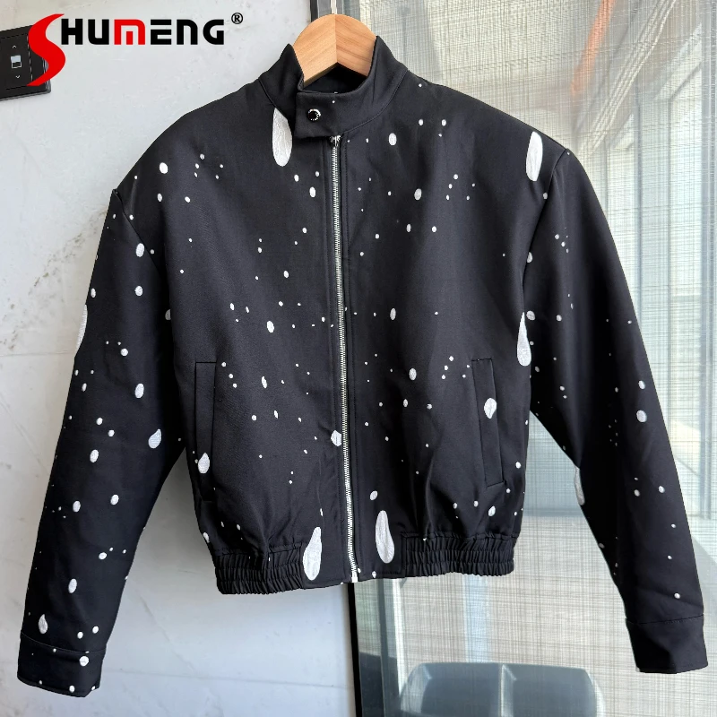 

Men's 2025 Autumn New Black White Contrast Color Design Jackets Long Sleeve Stand Collar Jackets Loose Irregular Zipper Coats