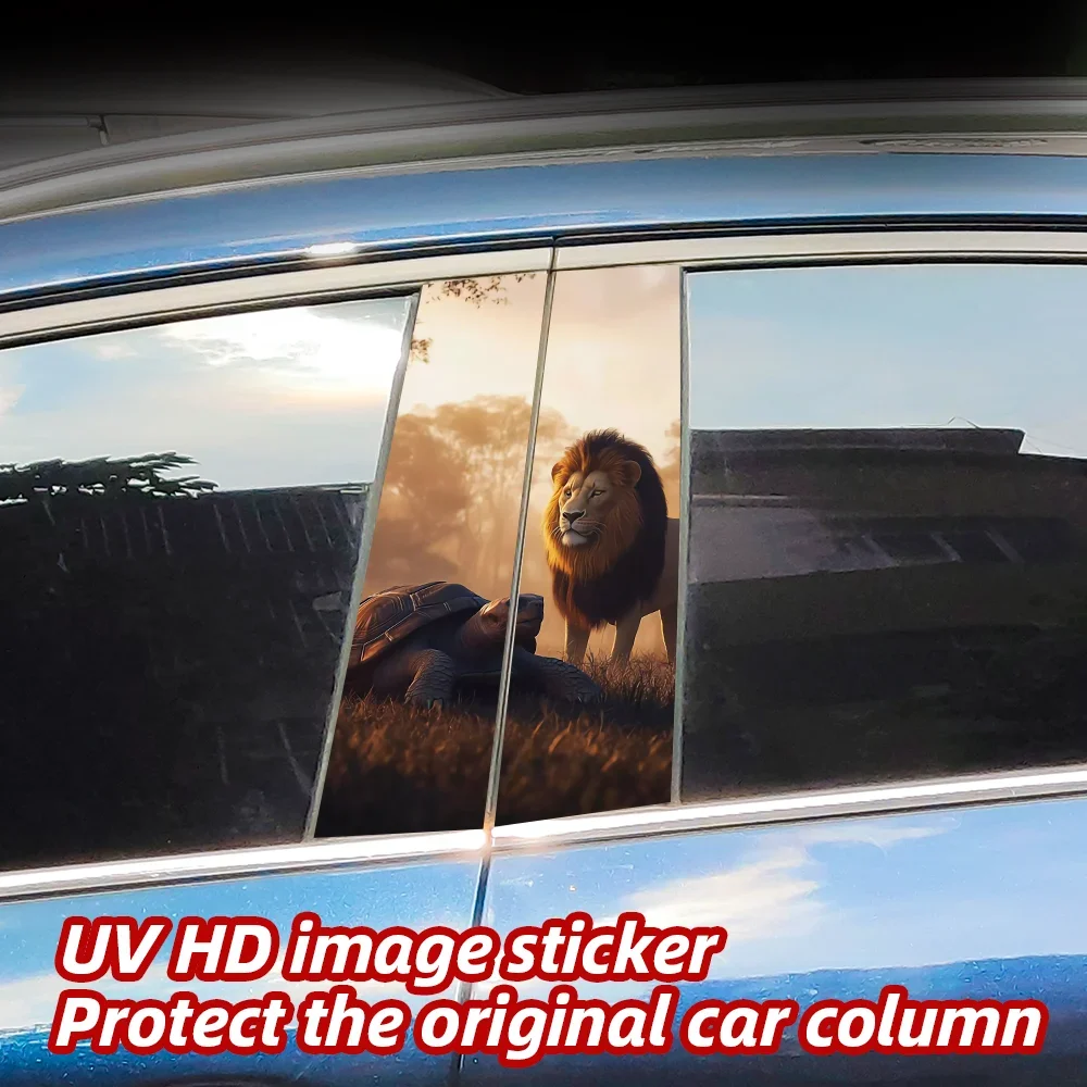 

Lion and Tortoise Car Stickers Auto B Pillar Waterproof Decor Cover Scratches Sunscreen Car Doors Pillar Vinyl Decal Accessories