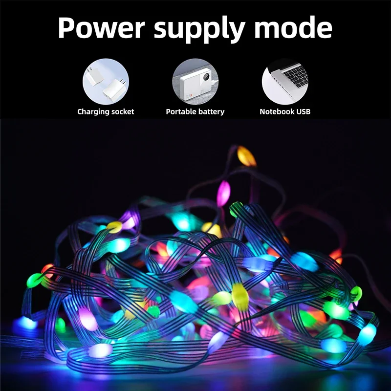 Dreamcolor Christmas Lights String BT Music WS2812B RGBIC Lighting Addressable Party Wedding Garland Decoration Outdoor USB DC5V