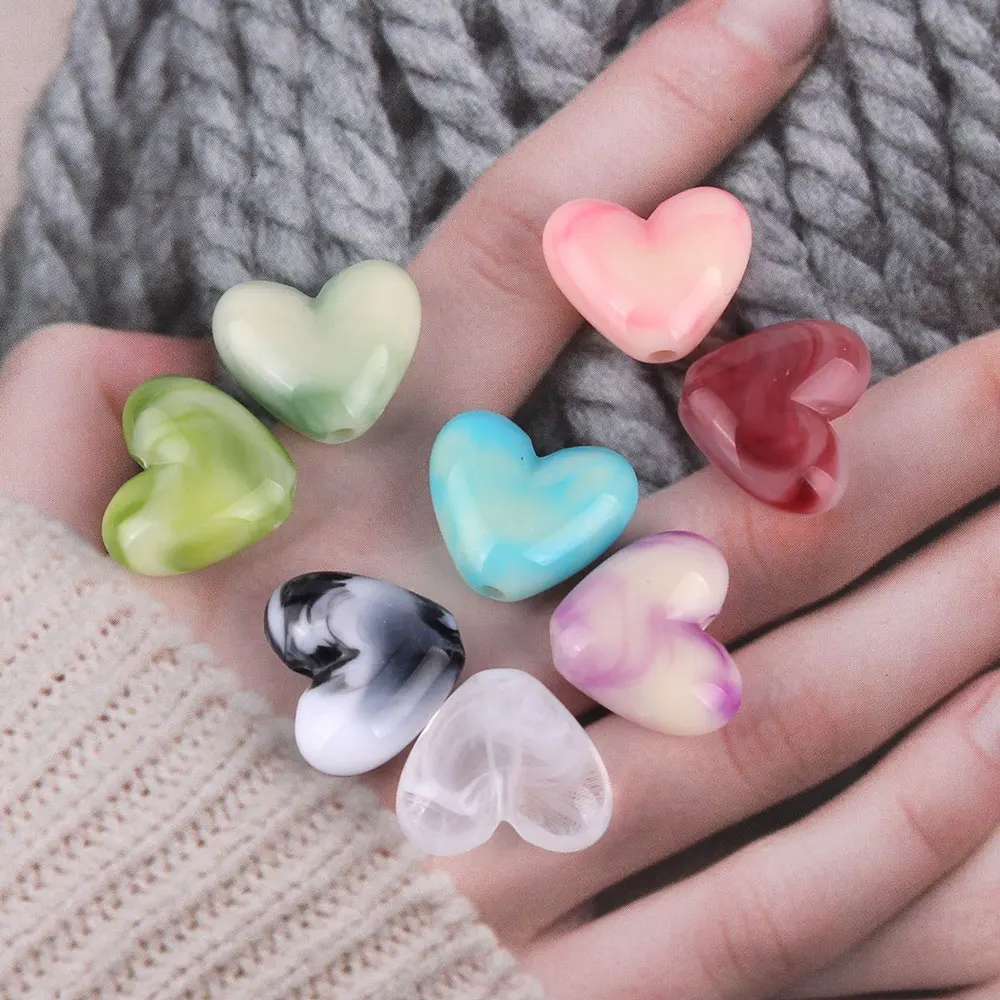 30 teile/los Marmorierung Bunte Acryl Herz Pfirsich Perlen Nette Liebe Lose Spacer Perlen DIY Armbänder Halskette Schmuck Zubehör