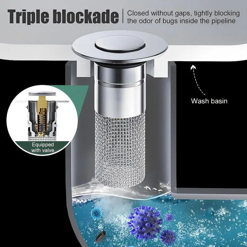 Haarfänger und Abflussstopper für Badezimmerwaschbecken - Universeller Pop-Up-Abflussfilter mit Edelstahlkorb, Abflussgitter – Detail 3