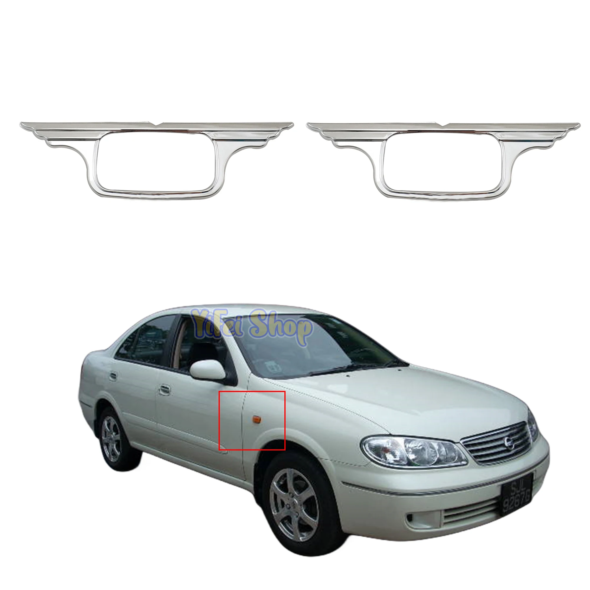 

Yifei Car ABS Chrome Accessories Plated Side Lamp Cover Trim Paste Style For Nissan SUNNY SENTRA 180 2002 2003 2004 2005