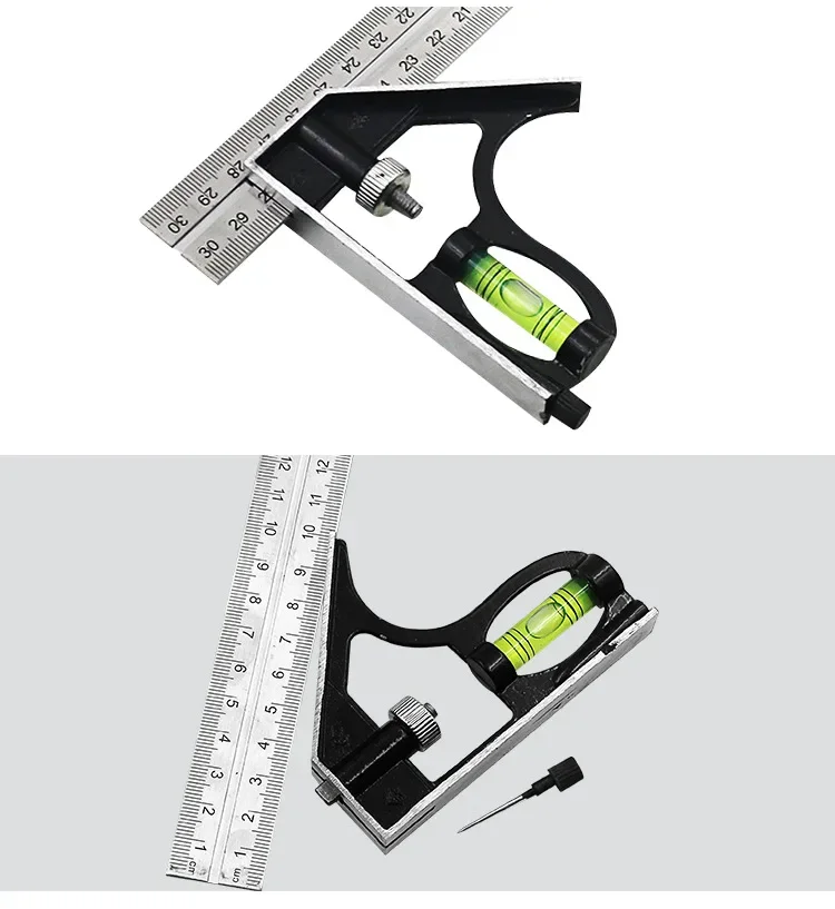 300mm Edelstahl-Kombinationswinkelmesser mit Verstellbarem Beweglichem Kopf, 45-Grad-Nivelliergerät, Holzbearbeitungs-Markierungs- und Messwerkzeug – Detail 8