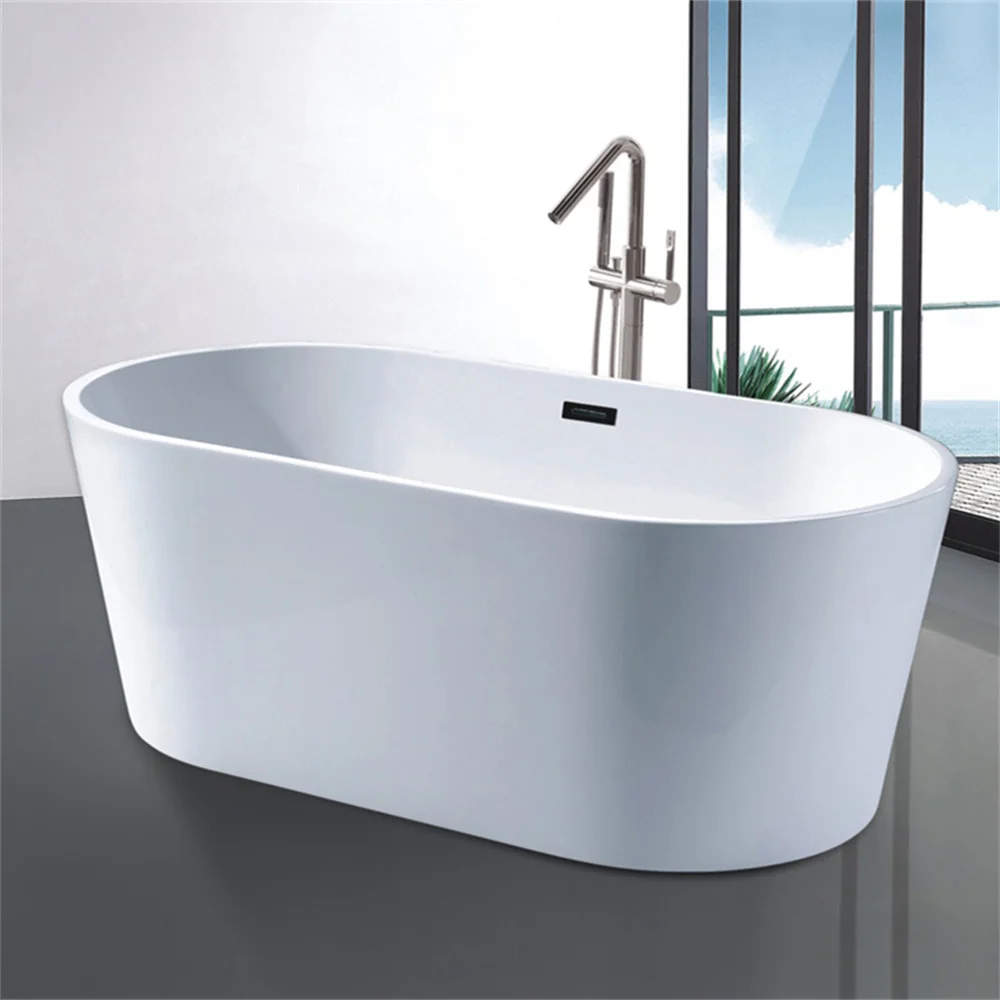 Modern Design Project Hot Sale Floor Standing Bathtub Thin Edge One-Piece Adult Bath Tub with Drainer and Overflow
