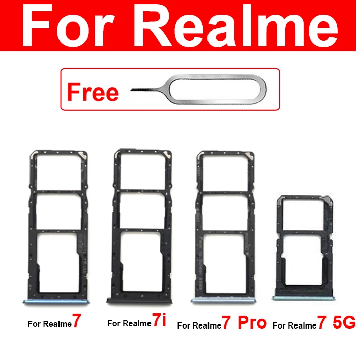 SIM Card Tray For OPPO Realme 7 5G 7 Pro 7i Global Asia Dual Sim Card Slot Tray Holder   Card Reader Adapter Replacement