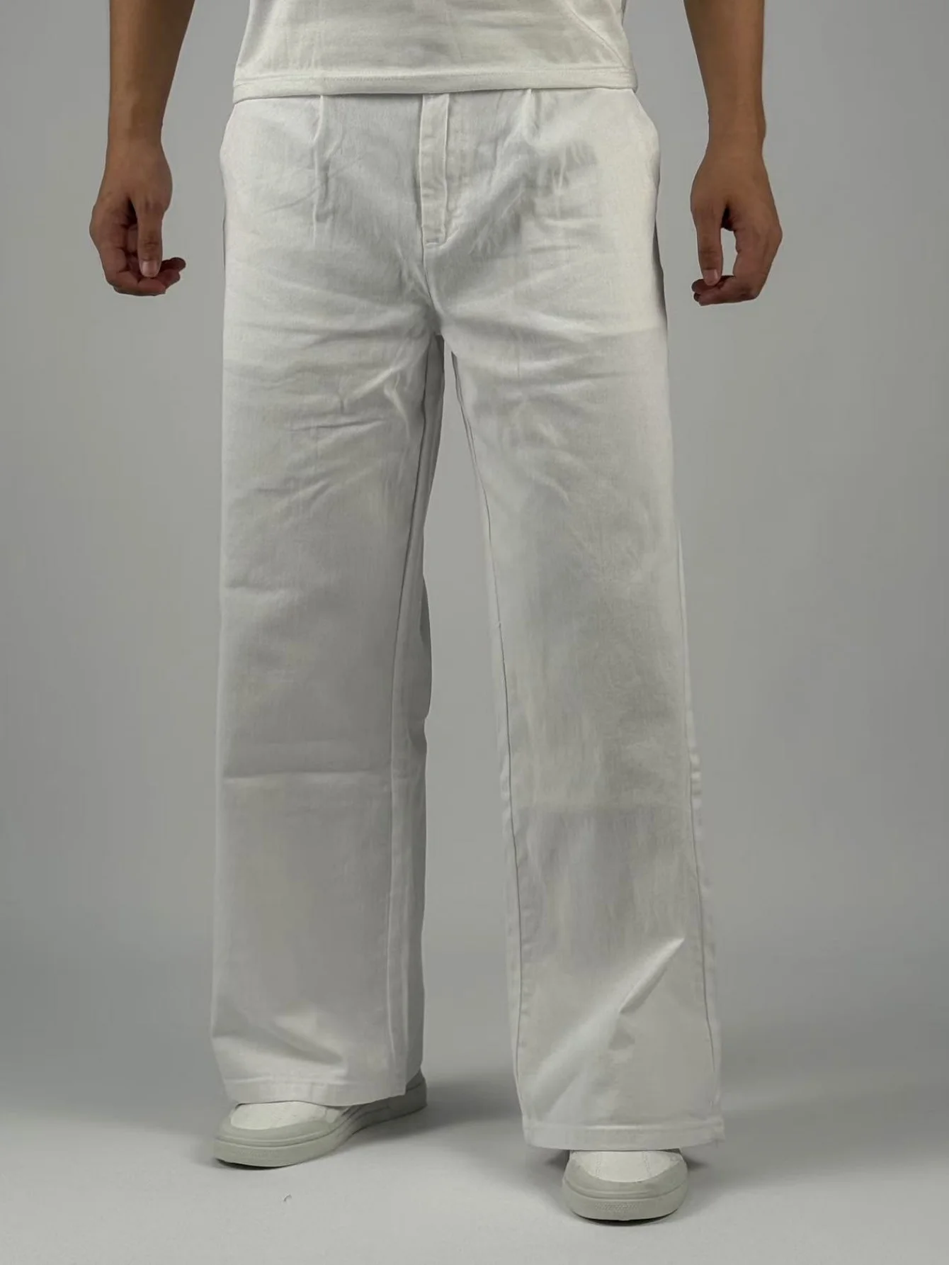 KING JEANS กางเกงขายาวผู้ชายสีขาวพร้อมขอบเอวยางยืด - สไตล์ออฟฟิศธุรกิจดีไซน์เรียบง่ายและใช้งานได้หลากหลาย