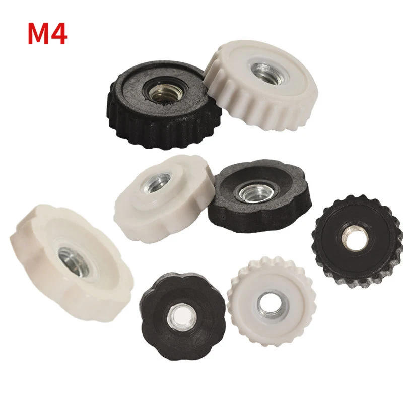 10/20/50Pcs Plastic Adhesive Head Straight Grain/Patterned Through-Hole Manual Adjustment Knob Nut M4