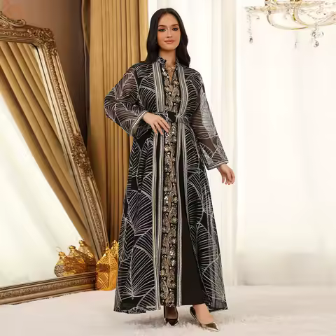 Uni New Dubai Luxury Sequins Embroidery Belt included Woman Evening Dress Stylish Muslim Elegant Maxi Abaya 2025