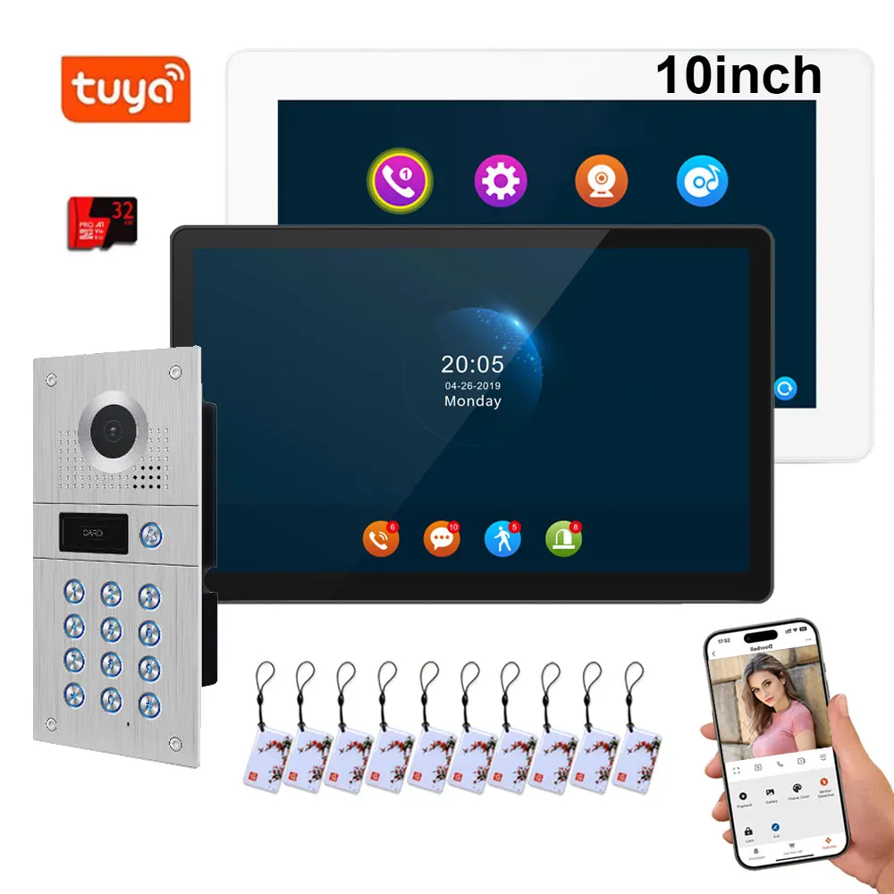Tuya smart 10 zoll Drahtlose Wifi Smart Ip VIDEO Türklingel Intercom System 2 touch Screen-Monitor Mit 1080p VERDRAHTETE Passwort entsperren