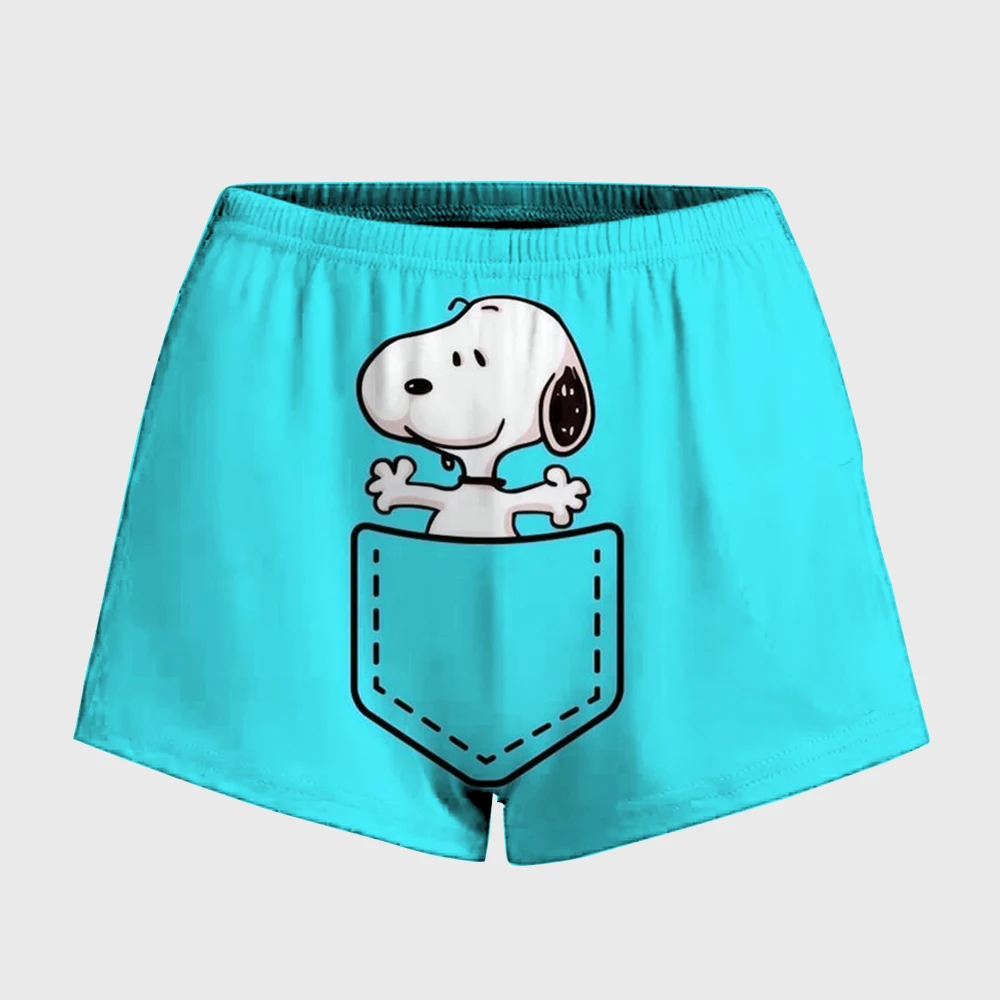 سنوبي الكرتون طباعة مستقيم السراويل امرأة الصيف مرونة الخصر Sweatshorts عادية الحلو لطيف القطن السراويل المنزل الملابس الداخلية Y2k