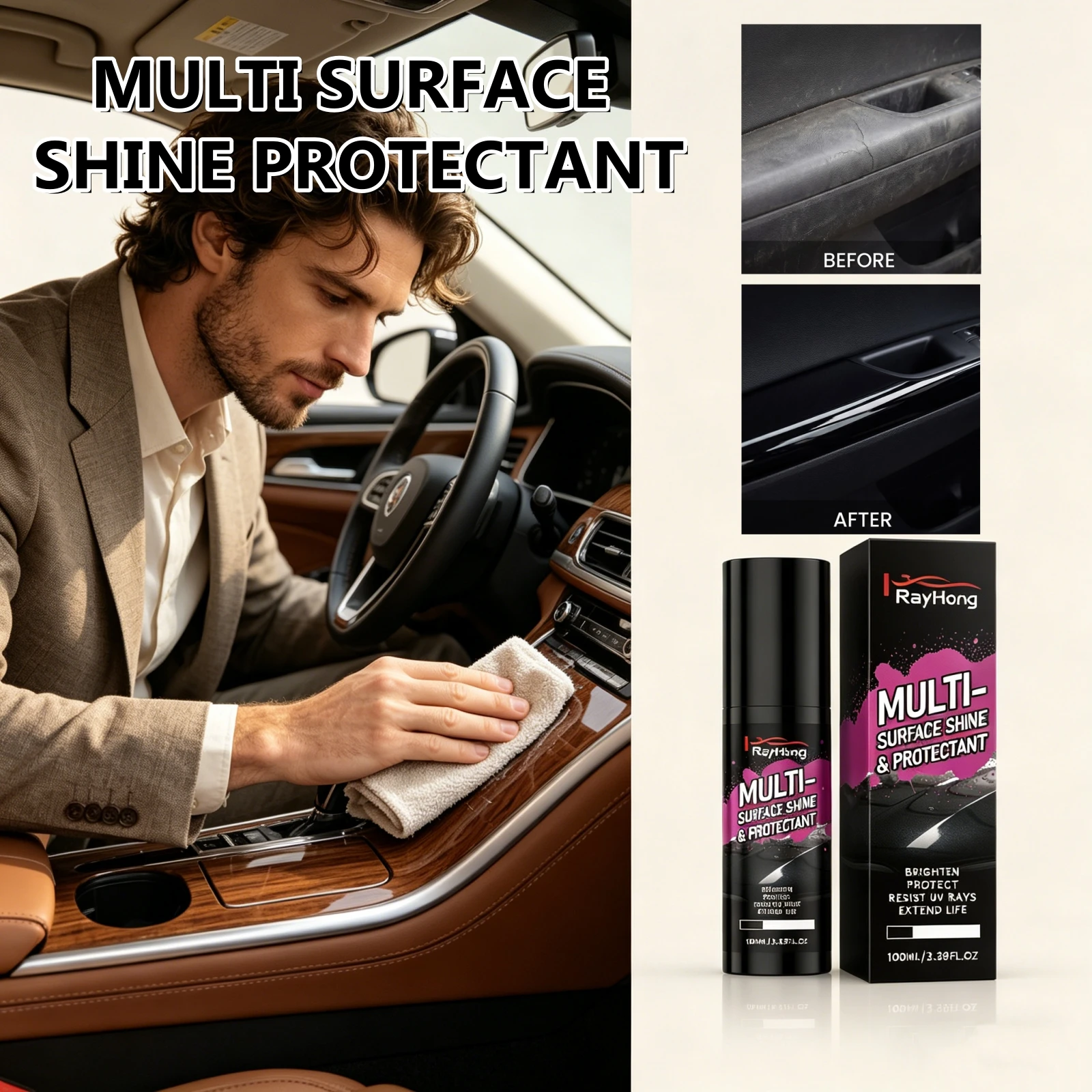 Multi-Surface Shine Car Care Spray UV Protection Resist Dust Restore Texture Anti-Fade Extend Life Car Home Interior Clean Spray