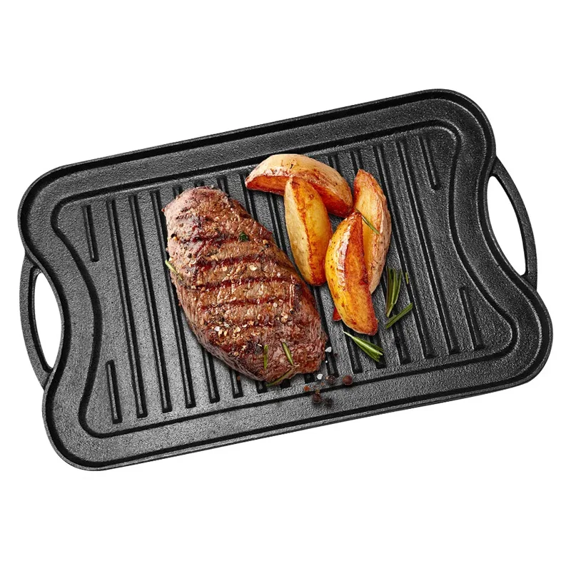 Cast Iron Grill Pan - Pre-Seasoned Reversible Double Sided Griddle - 20x10 Inch Flat & Ridged Skillet for Steak, Eggs, Pancakes