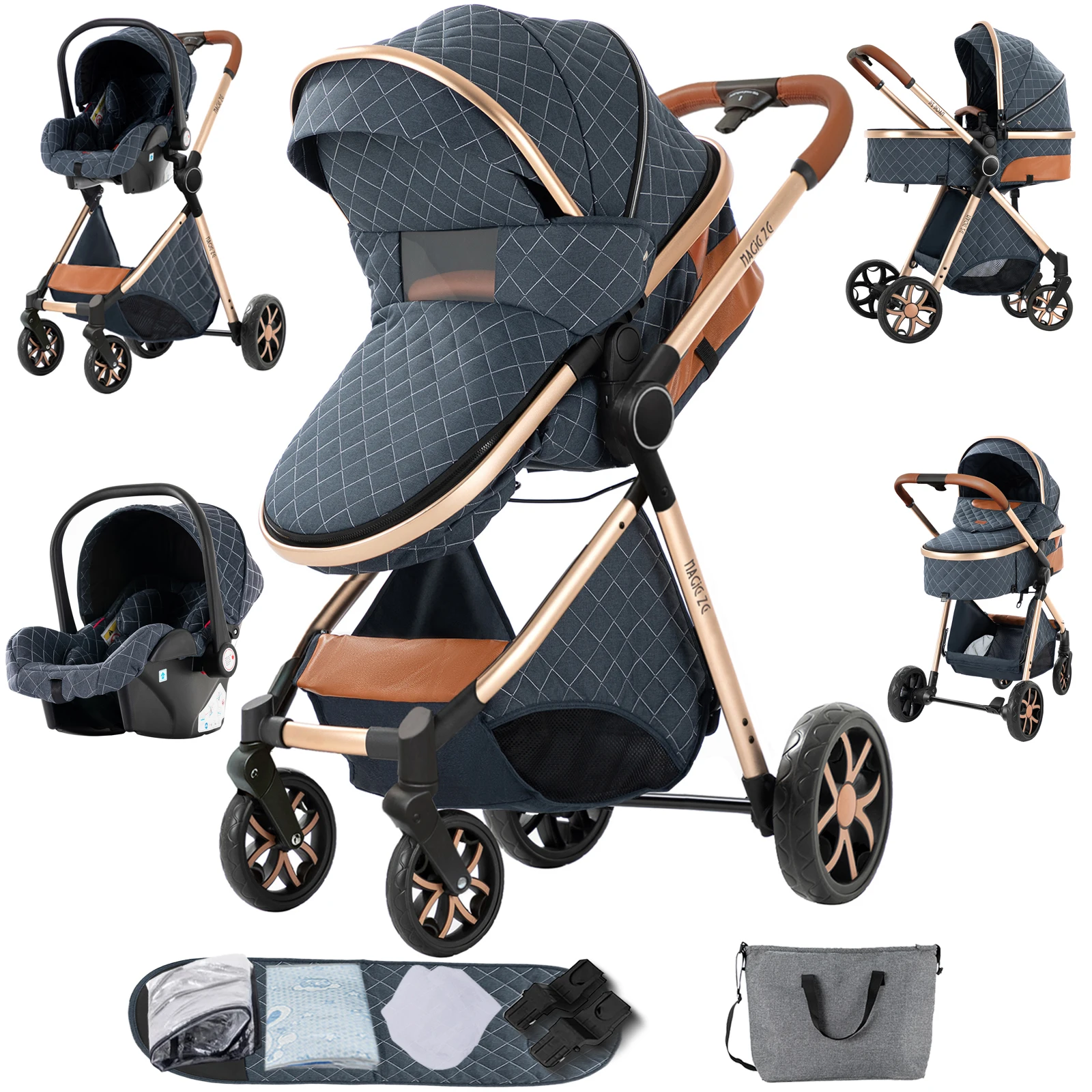 Kinderwagen voor kinderwagen 3-in-1 kinderwagen met opbergmand Lichte kinderwagen babyauto's babyaccessoires, kinderwagen voor kinderautostoeltje