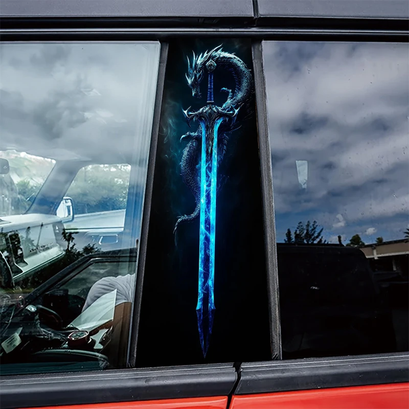 

2 pieces of automotive center pillar stickers Ice Dragon Sword Protective film, scratch-resistant stickers