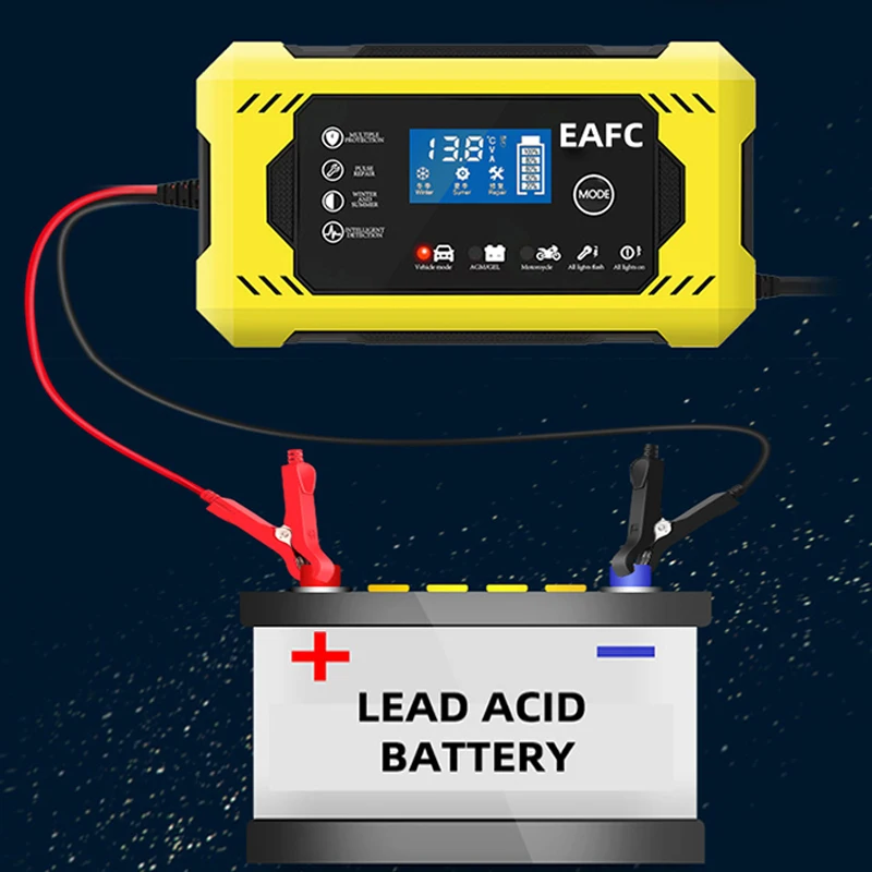 EAFC Large Screen 12V 6A Fully Automatic Car Battery Charger Power Pulse Repair Dry Wet Lead-acid Battery Car Motorcycle Charger