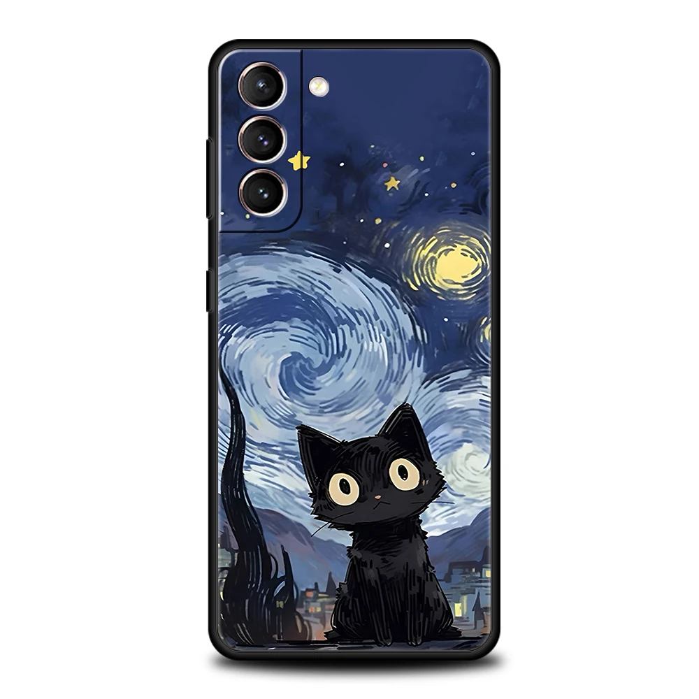 Cute Detection Cat Phone Case for Samsung Galaxy S24 S23 S22 S20 S21 FE Ultra S10 S10E S9 S8 Plus 5G Silicone TPU Cover Capa Bag