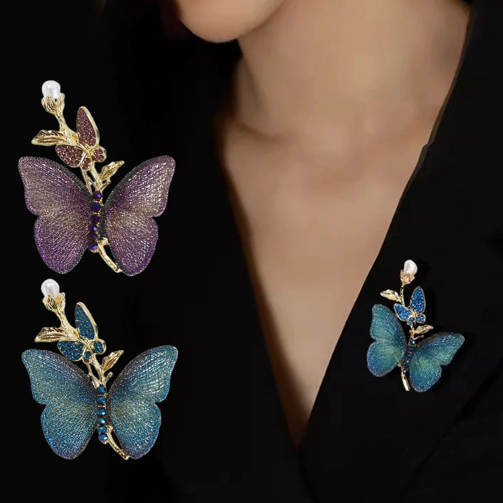 Wykwintna haftowana broszka motylkowa modna sztuczna perła owad szpilka pani ślub biurowa impreza prezenty akcesoria