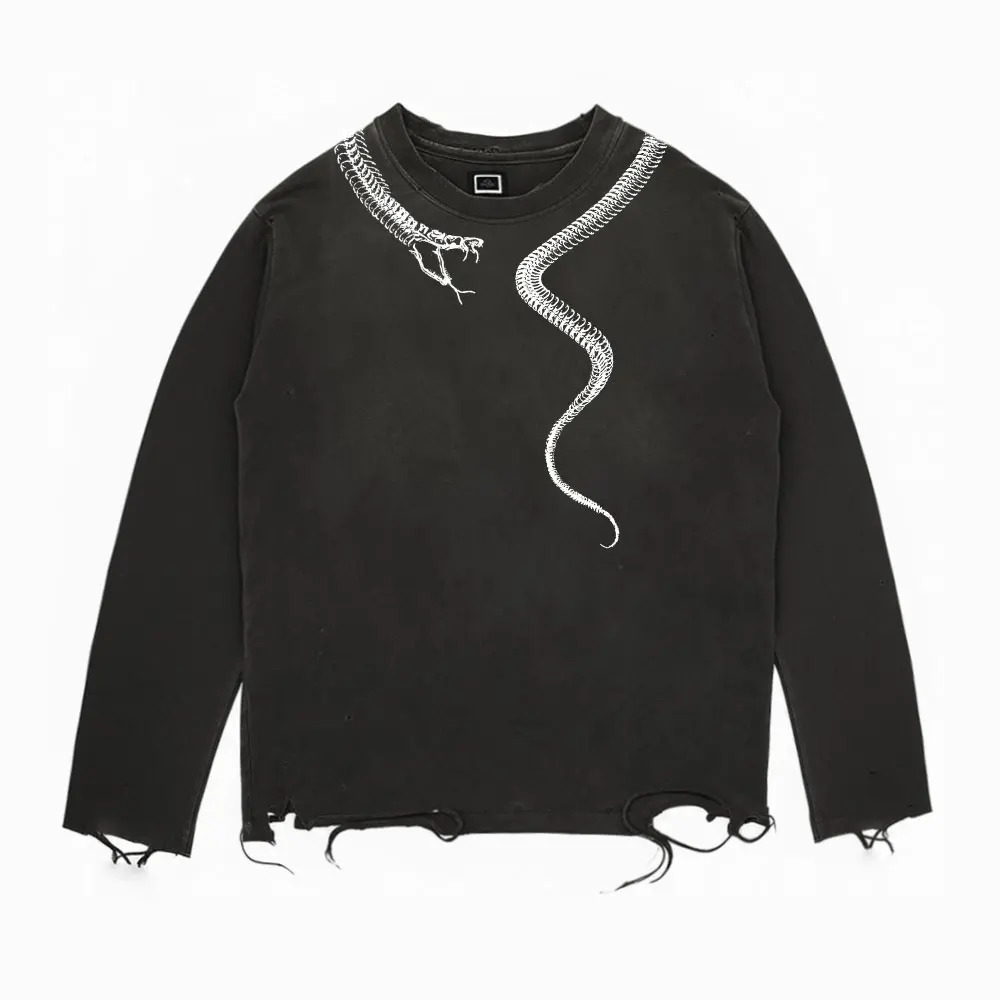 Dark Punk Style Long Sleeve T-Shirt Worn-In Lazy Subculture High-End Feelings Destroyed Vintage Studio Workwear Spring 2026