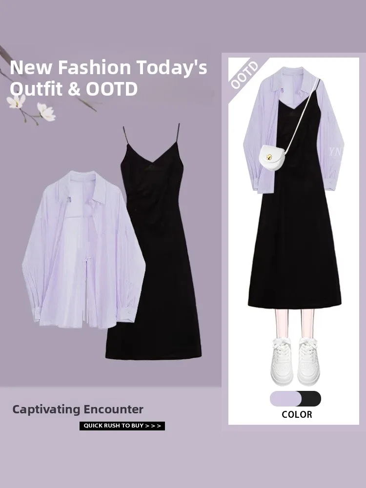 

plus Size Purple Asymmetrical Women's Shirt Spring 2026 Fashion High Waist Slimming Dress Long Sleeve Collar Polyester F...