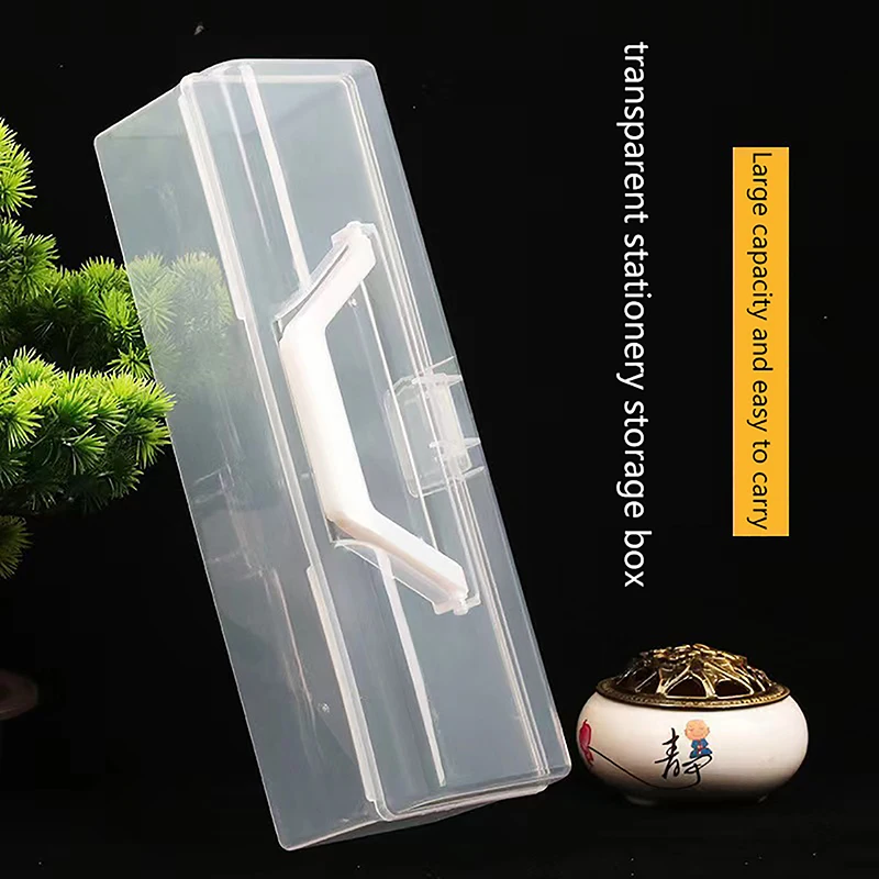 1pcs Clear Plastic Writing Brush Case Portable Calligraphy Toolbox Stationery Art Mark Pen Portable Storage Box Student