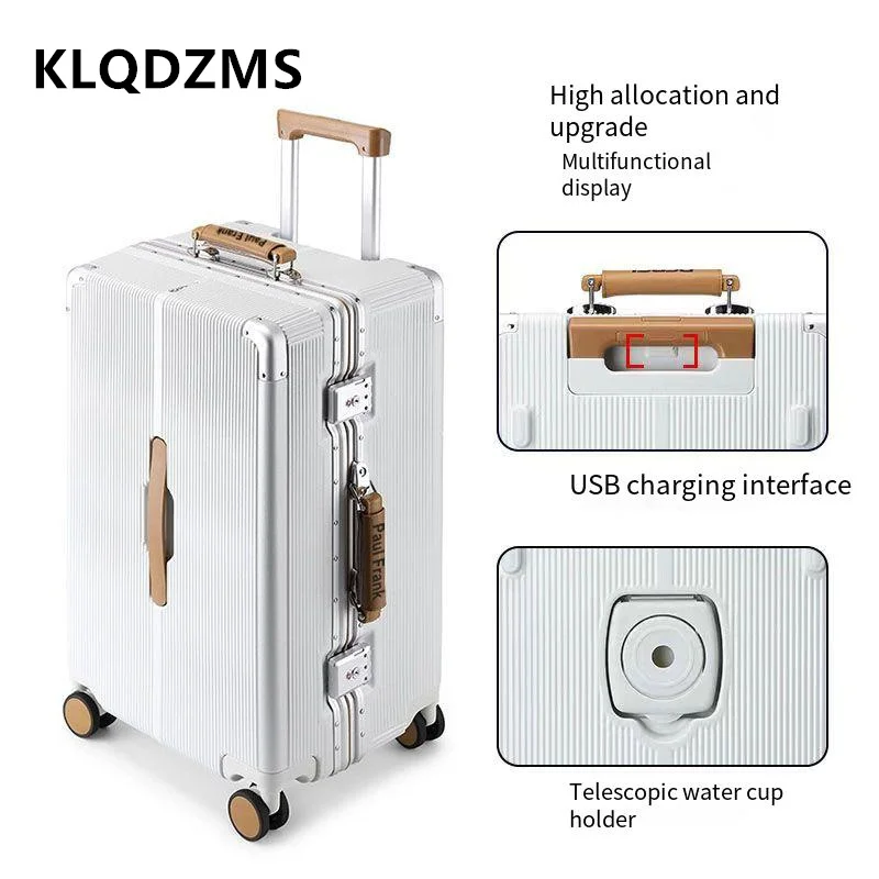 KLQDZMS-Valise de Cabine de 20, 24, 26 et 28 Pouces, Boîtier d'Embarquement PC de Grande Capacité, Cadre en Aluminium, Chariot, Chargement USB, Bagages de Voyage