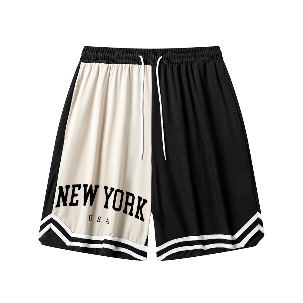 Stylish Mens NEW YORK Alphabet Print Loose Fit Sports Shorts Drawstring Waist Side Pockets Perfect for Summer Basketball