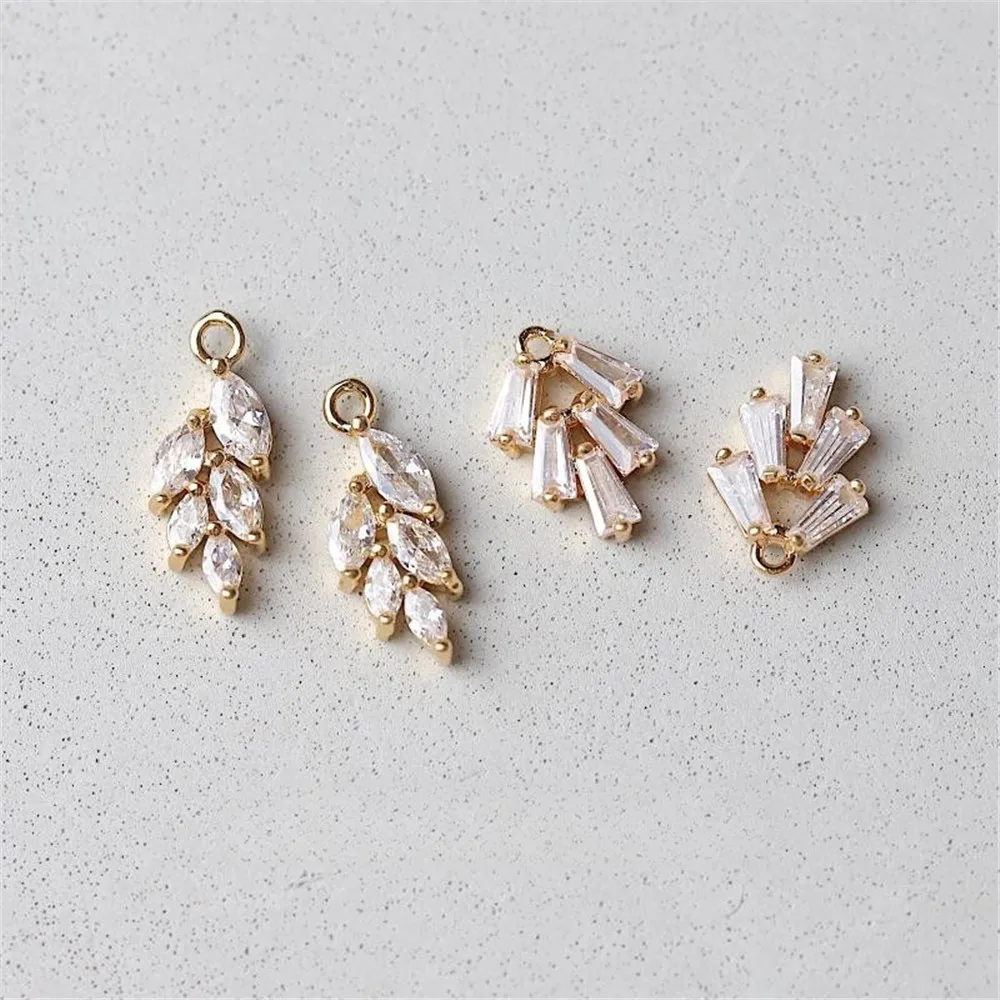 

Copper-plated Real Gold Micro-inlaid Zircon Small Leaves Pendant DIY Necklace Bracelet Handmade Charm Accessories S405