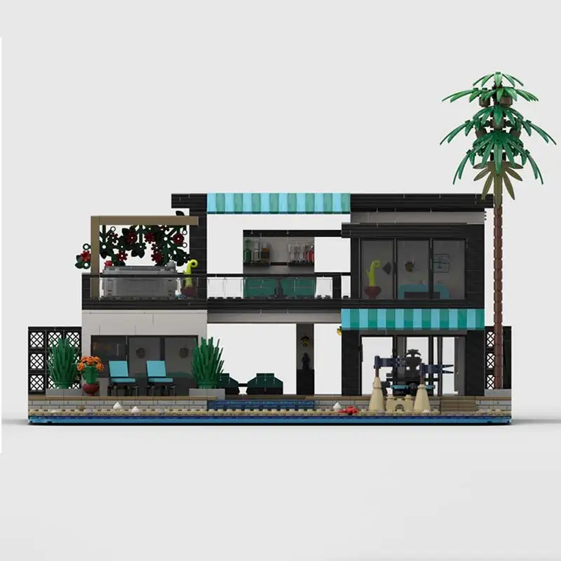 الكاريبي شاطئ فيلا الجانب نموذج اللبنات MOC الساخن بيع الطوب الجسيمات الصغيرة الجمعية الأطفال لغز اللعب أطقم