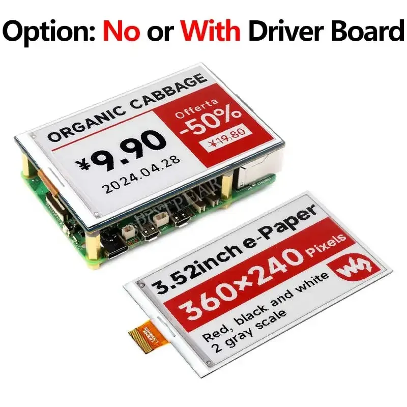 E Paper Ink HAT B da 3,52 pollici Opzione: No o con scheda driver Display schermo rosso/nero/bianco per Arduino /Raspberry Pi /Jetson /ST