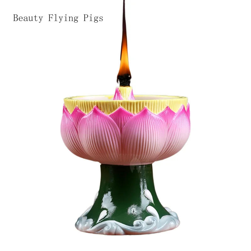 

1PCS Ceramic Lotus Fragrance Oil Lamp Household Buddha Front Changming Lotus Butter Lamp Holder