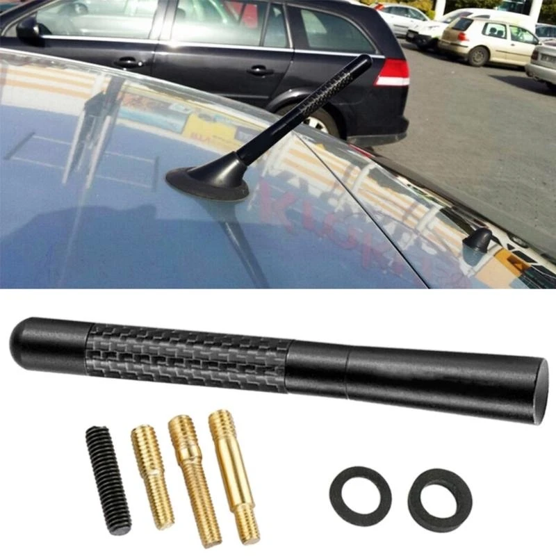 12cm High Quality Momo 4.7inch Black Carbon Fiber Car Roof AM/FM Radio Aerial Decorative Antenna Universal for Most Vehicle Auto