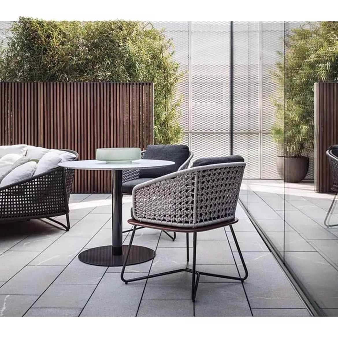 

Courtyard Garden Balcony Hotel Furniture Nordic Terrace Rattan Tables and Chairs