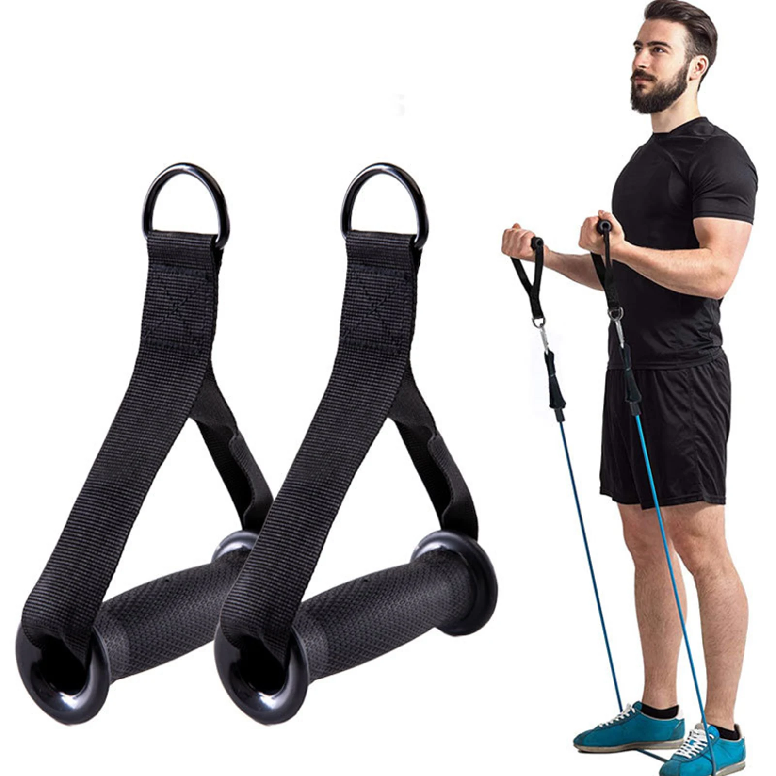 2Pcs Exercise Handles Grips Gym Resistance Bands Grip Attachments Gym Equipment for Weight Lifting Yoga Workout