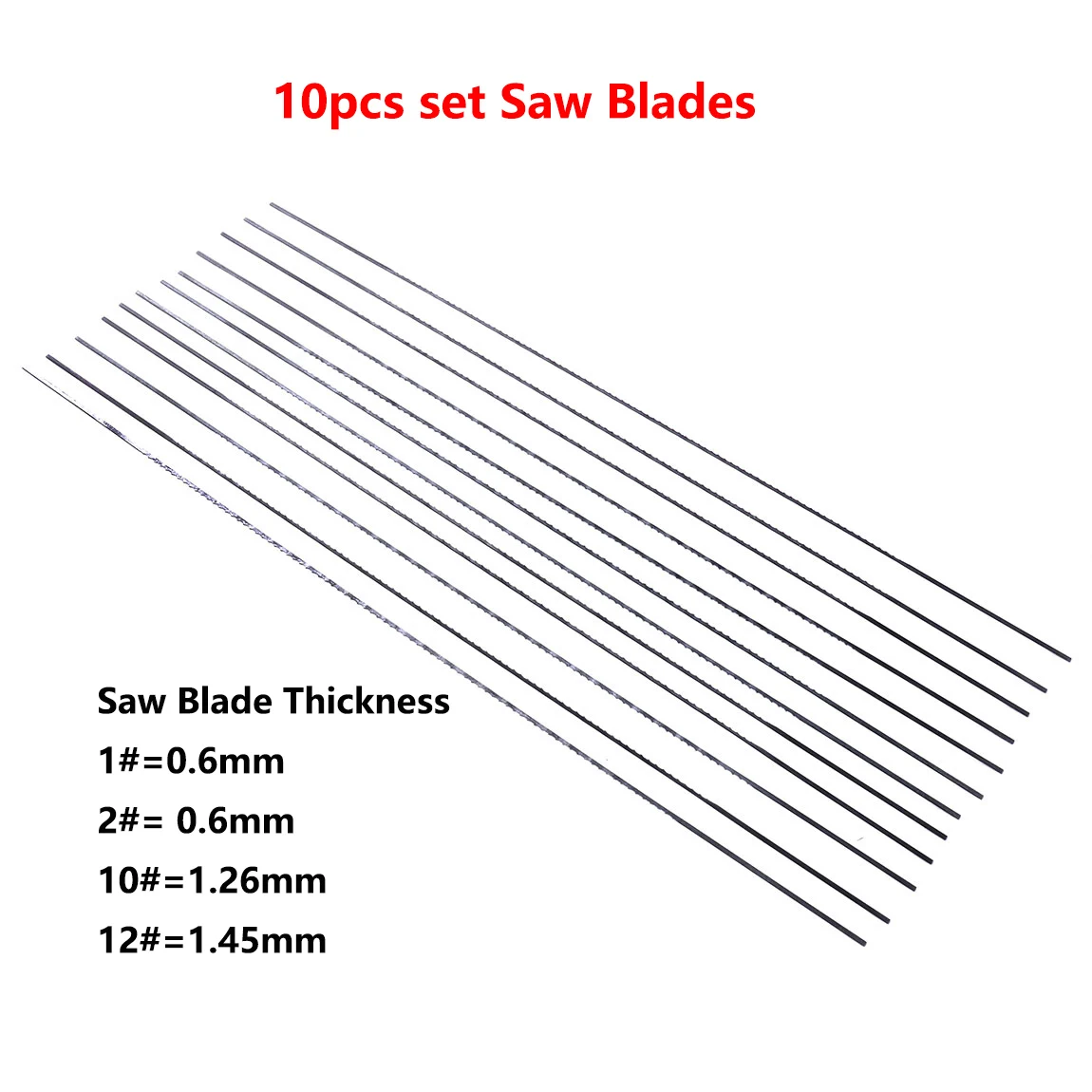 10pcs/set Hand Tool Black Tone Carbon Steel Reverse Tooth Scroll Saw Blade 1# 2# 10# 12# 130mm Length For Woodworking Cut