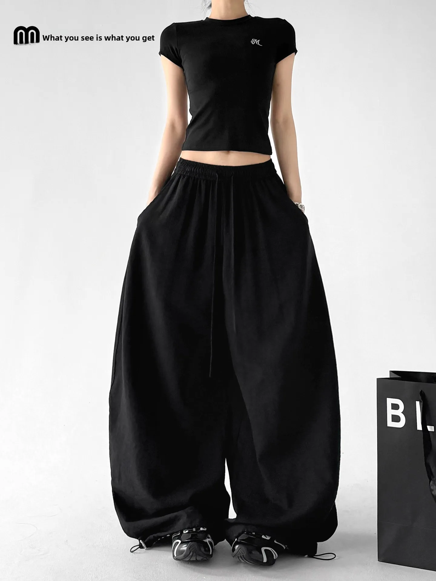 

Women's Wide Leg Pants Summer New Style Linen Loose Black Casual Pants Slimming Ice Sensation Cotton Linen Sun Protection Pants