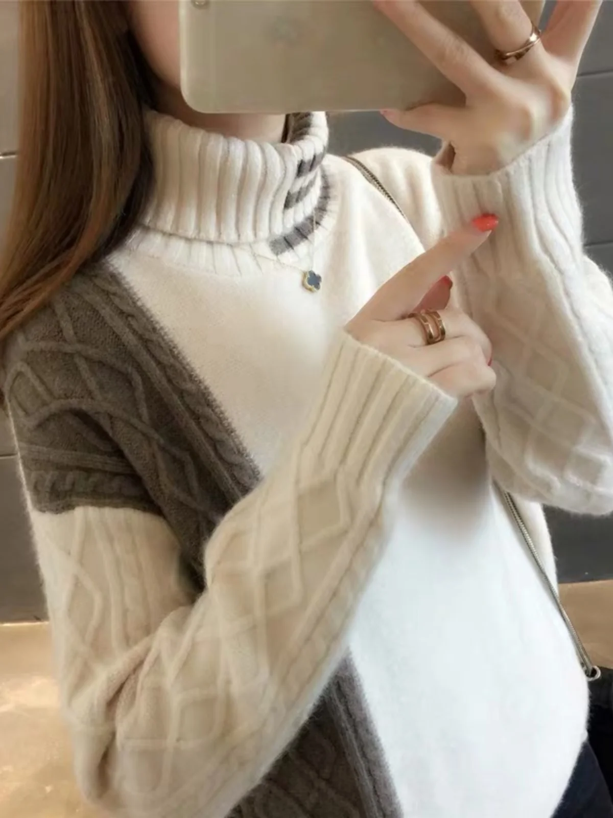 

Женский модный свитер на подкладке с высоким воротником, осенне-зимний базовый слой, модный вязаный топ с рукавами для поездок на работу