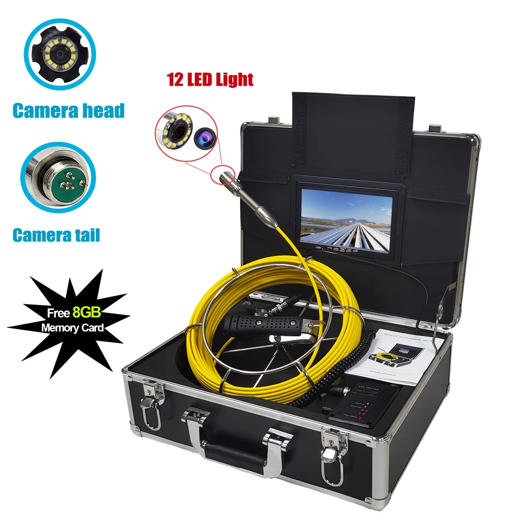 

30m Cable Protable Industrial Endoscope System With Free 8GB Card 7inch Monitor 23mm Pipe Pipeline Drain Sewer Inspection Camera