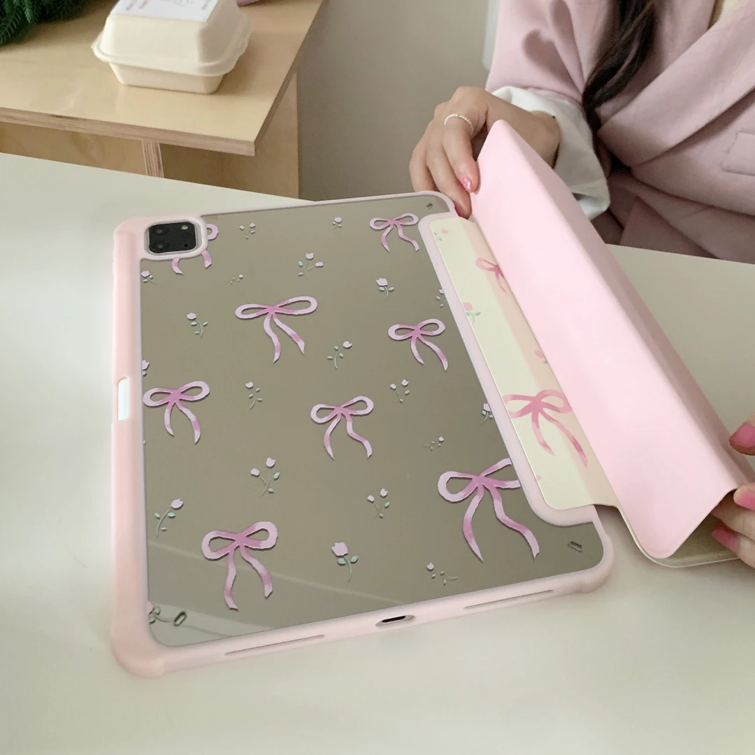 Funda con lazo rosa para iPad 10,2, 10,9 Pro, 11, 9,7, 8, 9. ª, Air3 pro10.5, iPad Air 5. ª y 4. ª generación, con ranura para lápiz y soporte