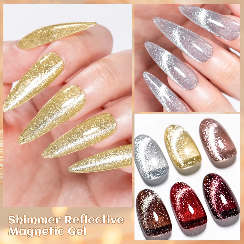 7ml 쉬머 반사 고양이 마그네틱 젤 매니큐어 세미 퍼머넌트 실버 골든 컬러 글리터 네일 젤 UV 젤 네일 아트 끄기