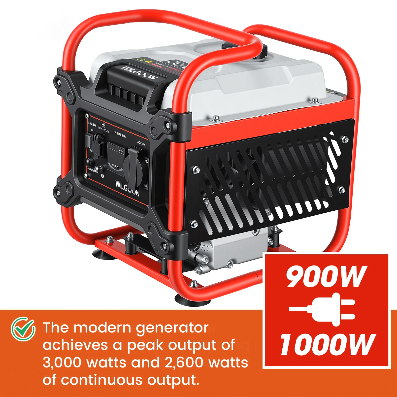 Generador de gasolina Bison Wilgoon de cuatro tiempos, refrigerado por aire, de frecuencia variable, para autocaravanas y camping, 1000W, 105cc de cilindrada, 96db